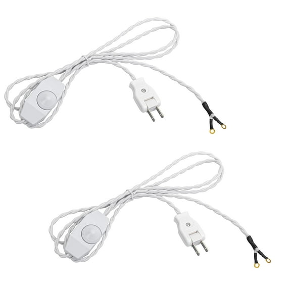 KAYYELAMP 5.9 Ft White Twist Cord Plug Outlet DIY Power Wire Dimmable Switch Retro Style Lighting Accessory Part Set of Two