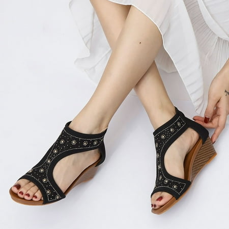 

Aayomet Sandals for Women Sandals For Women Bohemian Sandals Summer Wedge Ladies Shoes Comfortable Beach Shoes Black 7.5