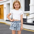 thumbnail image 2 of FAIWAD Girls Pull on Denim Shorts Cute Bowknot Ruffle Denim Shorts Kids Elastic Waist Short Jeans Summer Denim Clothes, 2 of 9