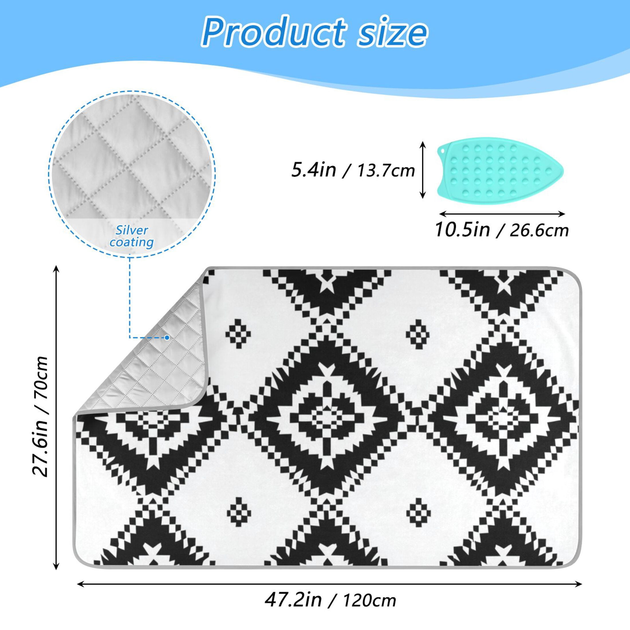 Black and White Art Squares Ironing Mat Blanket Portable Travel Ironing Pad Heat Resistant Pad 47.2" x 27.6”