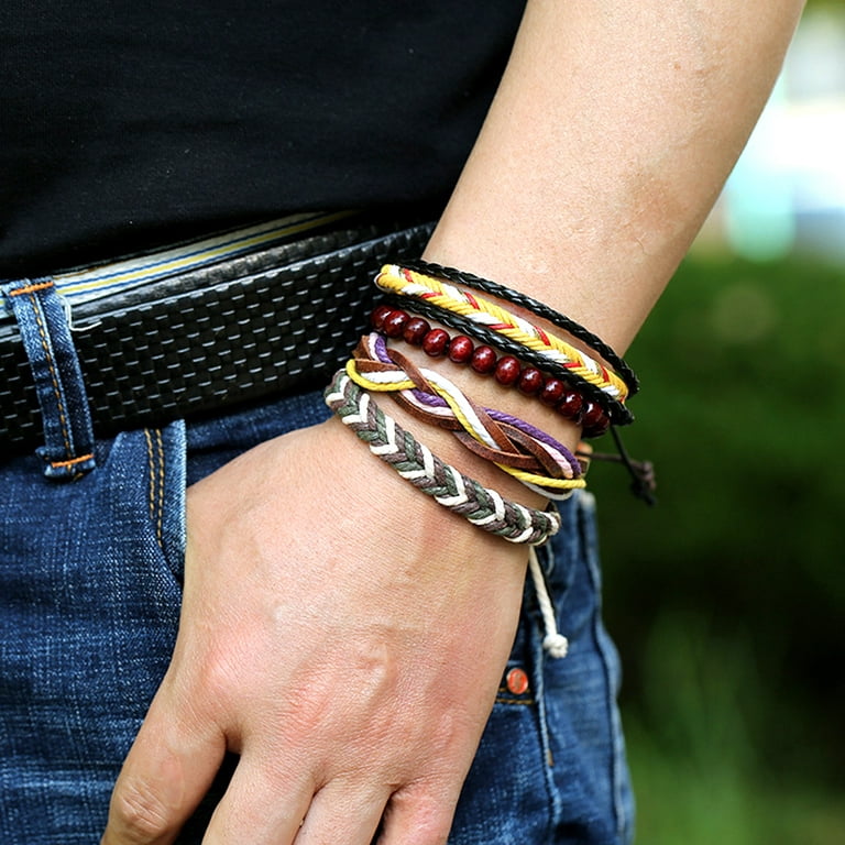 Ayyufe Men Leather Bracelets Pack Of 4 Men Leather Adjustable Braided Rope  Bangle Bracelet Wrist
