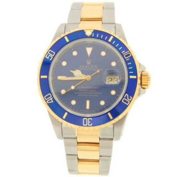 Pre-Owned Mens Rolex Two-Tone 18K/SS Submariner Watch with Blue Dial 16613
