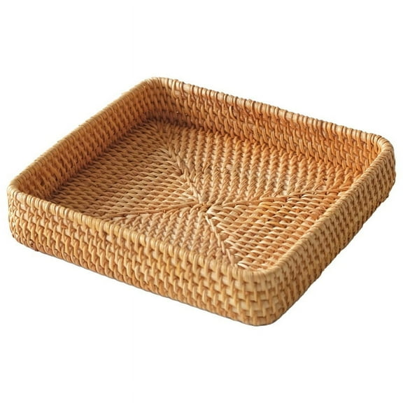 Rattan Serving Tray,Square Woven Tray Wicker Storage Basket,Square Wicker Baskets for12L832