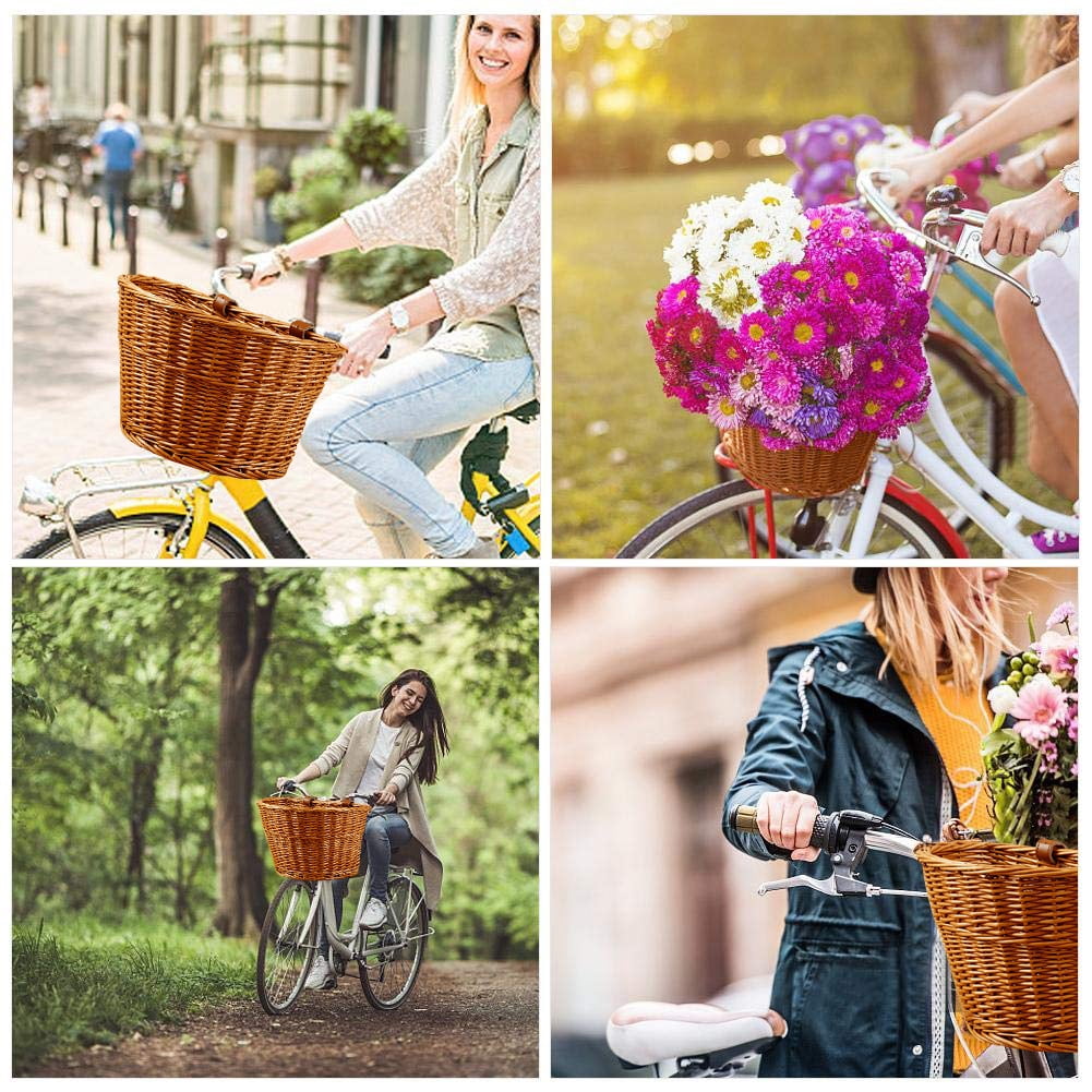 D-GROEE Handlebar Bike Basket,Wicker Hand Woven Front Handlebar Bike Basket, Bicycle Accessory