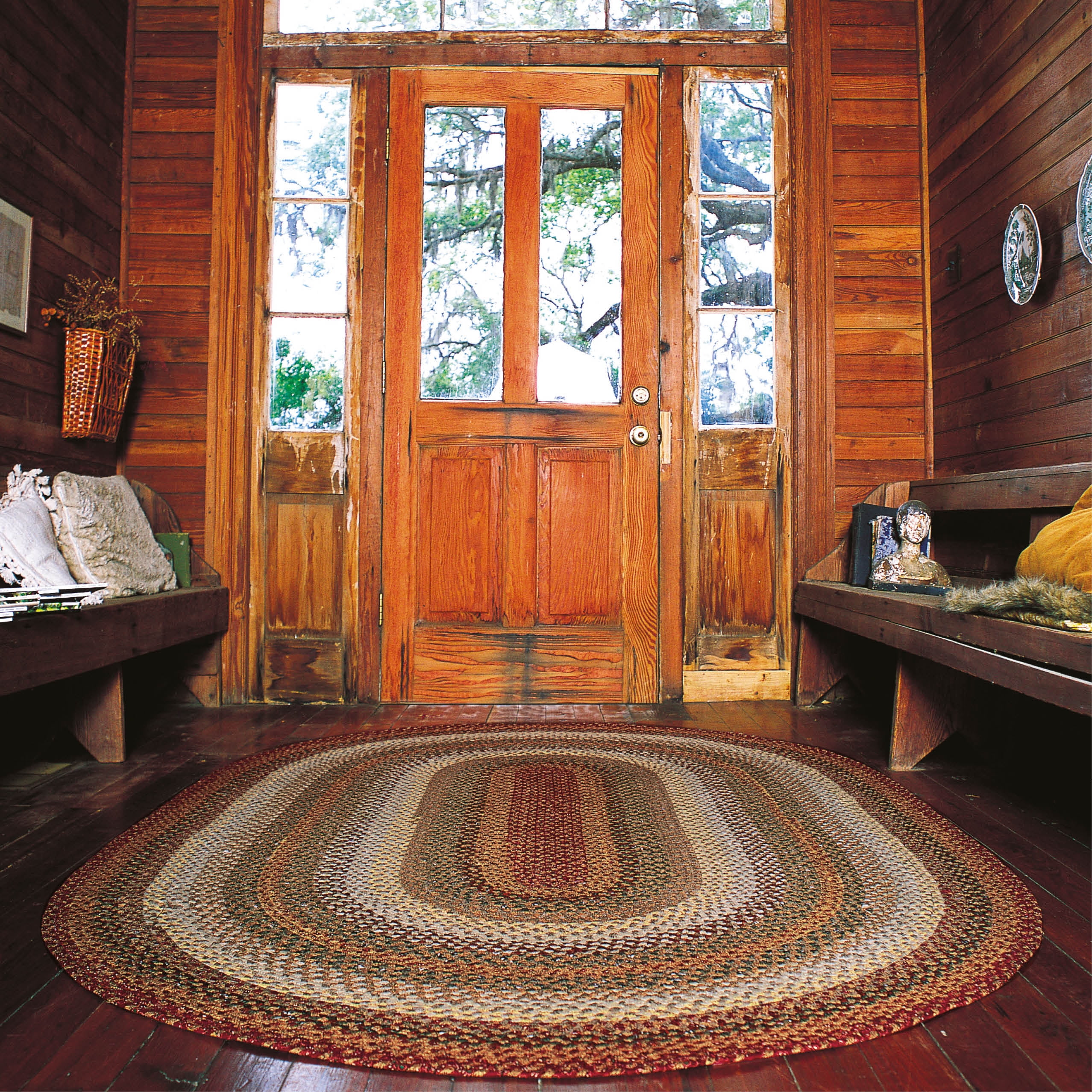 Homespice Pumpkin Pie Reversible Red Cotton Rug 4' x 6' Oval Braided
