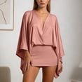 thumbnail image 2 of DHFJKG Summer Dresses For Women Casual Deep V Neck Solid Color 3/4 Flared Sleeve Slim Fit Bodycon Sexy Party Trendy Dresses, 2 of 6
