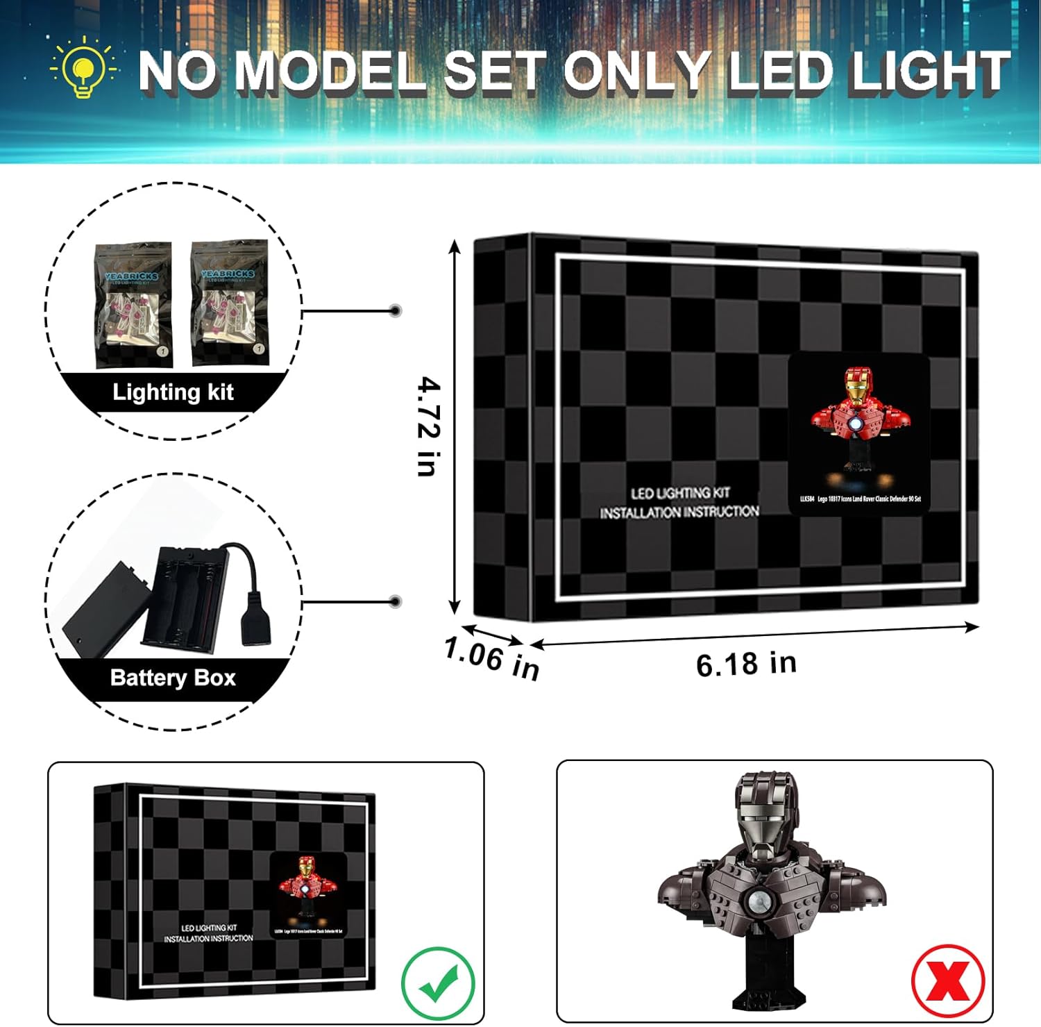 LED Light Kit for Lego 76327 Iron Man MK4 Bust, Compatible with Lego 76327 Building Blocks Model(Not Include Blocks Set)