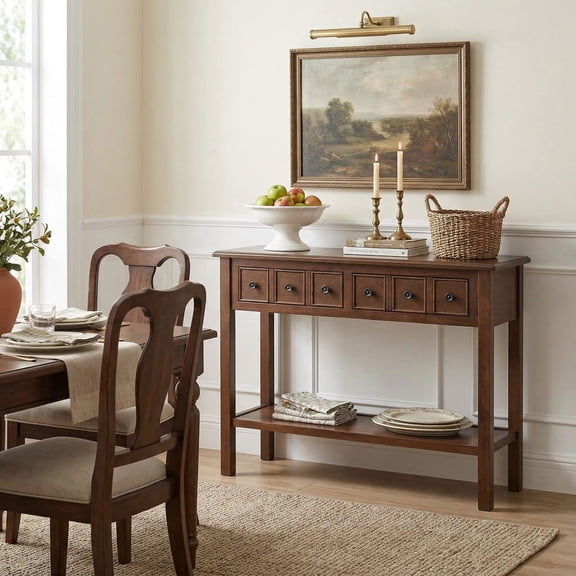 YYAo 38Inch Console Table with 2 Drawers and Bottom Open Shelf, Entryway Table for Hallway, Living Room, Espresso