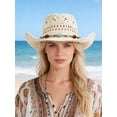 thumbnail image 3 of Deago Straw Cowboy Hat for Women and Men Western Cowgirl Hat with Shapeable Wide Brim Hollow Out Summer Beach Sun Hats (White), 3 of 8
