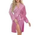 thumbnail image 5 of Abstract Vector Pink Wave Night Robe Long Sleeve V Neck Robe With Belt Women's Sleepwear Dresses, 5 of 9