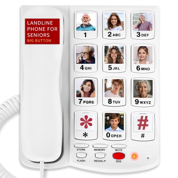 Big Button Phone for Seniors, Uvital Corded Landline Phones for Elderly with 10 One-Touch Dialing Big Buttons,with SOS Emergency Button