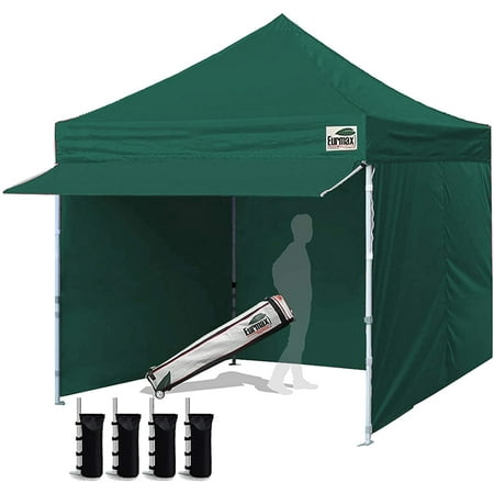 Eurmax 10x10 Outdoor Canopy,Weeding Party Cnaopy Pop up Commercial Canopy With Canopy sidewall & 24 SQ FT Extended Awning(Forest Green)