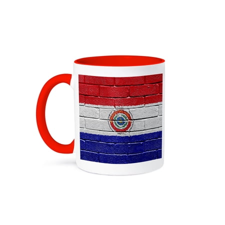 National Flag Of Paraguay Painted Onto A Brick Wall Paraguayan, 15oz Two-Tone Red Mug