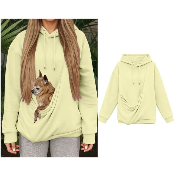 Women Large Pet Pouch Sweatshirt Pet Carrier Animal Holder Hoodie Long Sleeve Large Pocket Kangaroo Pouch Hoodies Fall Clothes
