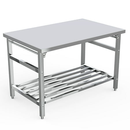 Stainless Steel Table for Prep & Work ,24 x 60 inches Commercial Folding Heavy Duty Stainless Steel Prep Table with Adjustable Undershelf