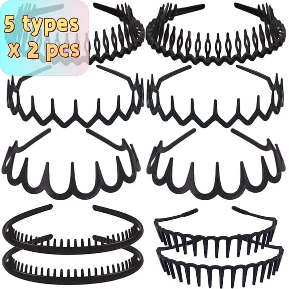 Zig Zag Headbands for Women Men, Plastic Sharks Tooth Hair Comb Headband, Fashion No Slip Headbands with Teeth Comb 10 PCS