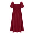 thumbnail image 4 of pimelu Dresses for Women Summer Dresses for Women Elastic Waist Flowy Pleated Swing Ruffle Sleeve Long Beach Dress Summer Elegant Solid Short Sleeve Square Neck Womens Maxi Sun Dress, 4 of 6