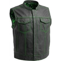 First Mfg Co - The Cut - Men's Motorcycle Biker Riding Black Green Leather Vest - Extra Large