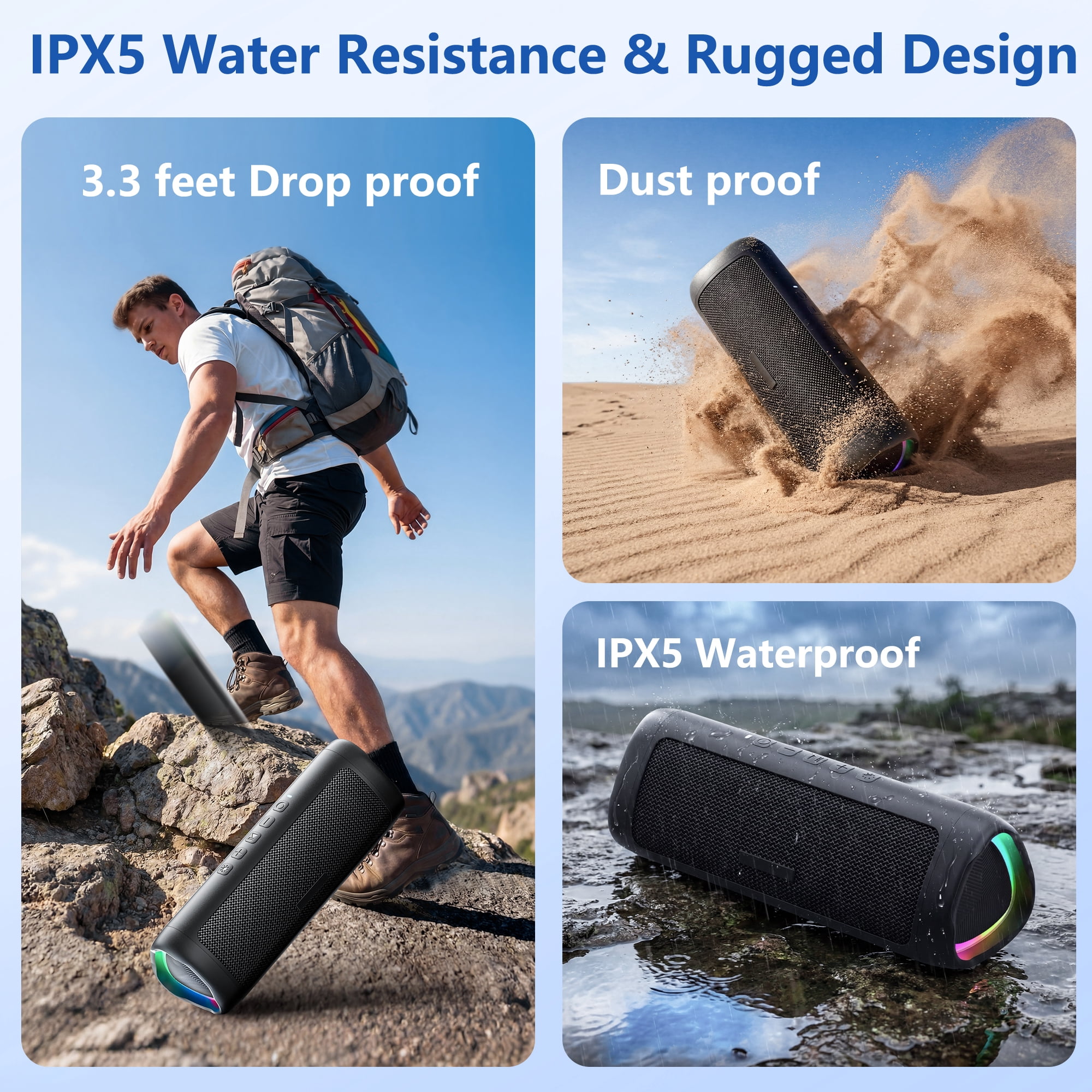 Portable Bluetooth Speaker, Bluetooth Wireless Speaker with IPX5 Waterproof, 10W Loud Sound, 20H Playtime, Outdoor Speakers for Home/Party/Beach/Travel, Gifts