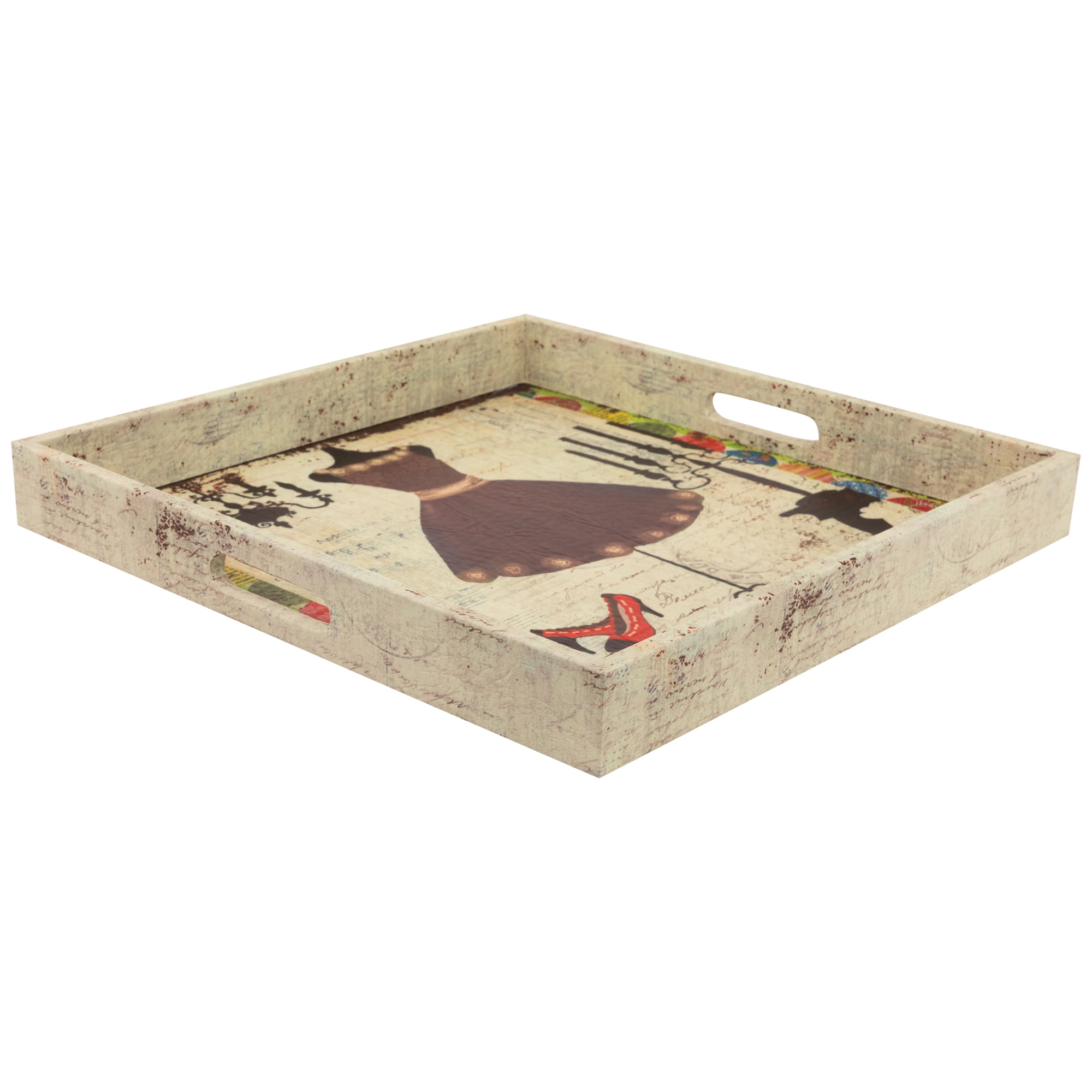 Northlight Set of 3 Vintage-Style Fashion and Dresses Square Wooden Serving Trays - White/Brown