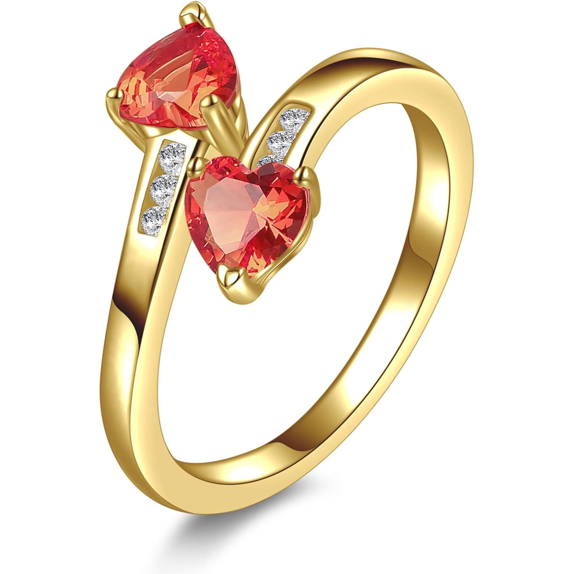 1CT Adjustable Women Heart Ring 14K Gold Plated Birthstone Rings for Women Promise Ring for her Simulated Gemstone Statement Stackable Band Width 2mm Open Size 5~9