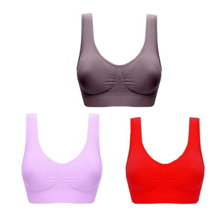 ATOYSOY 3 Pack Plus Size Sports Bra Everyday Bra Yoga Activewear Breathable Push Up Bralette Teens Clearance Workout Comfort Bra Underwear Wireless Ruched Tank Tops Red XXL