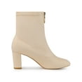 thumbnail image 3 of BLISSFUL STEP Women's Faux Suede Square Toe Front Zip Block Heel Ankle Boots Beige (Size 6), 3 of 7
