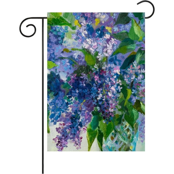 Watercolor Abstract Purple Lilac and Jasmine Flowers Spring Garden Flag 12×18 Inch Small Vertical Double Sided Seasonal Outside Decor for Farmhouse Yard
