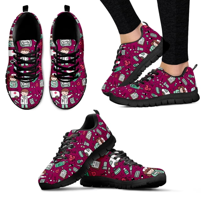 Zapatos médicos para mujer, zapatillas cómodas con cordones y diseño de dibujos animados de doctora, zapatos deportivos médicos para enfermeras, zapatillas de tenis para niñas.