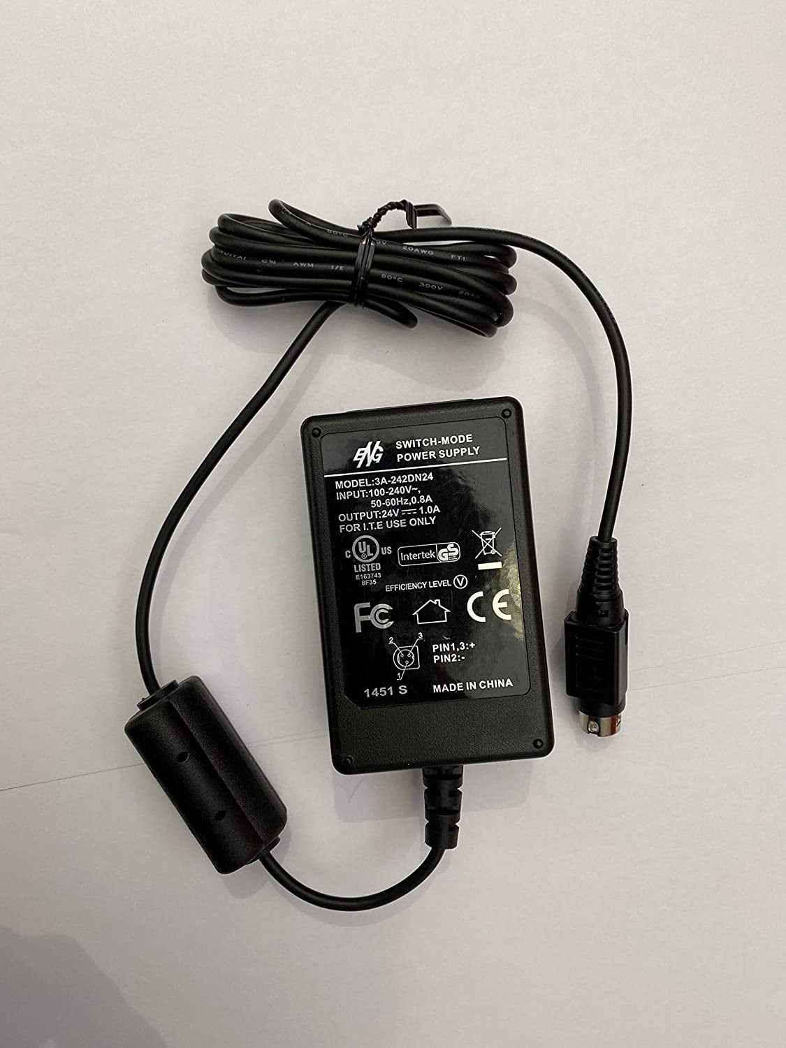 UPBRIGHT 24V 1A AC/DC Adapter Compatible with ENG Model 3A-242DN24  3A242DN24 24VDC 1000mA 24.0V 1.0A 3 Pin Connector Switch Mode Power Supply  Cord Cable PS Battery Charger Mains PSU 