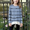 thumbnail image 2 of aohooy Kids Shirt Girls Stripe Long Sleeve Crewneck Tunic Lace Trim Hem Trendy Blouses Cute Fall Pullover Loose Soft Tops Navy,12-13Years, 2 of 6