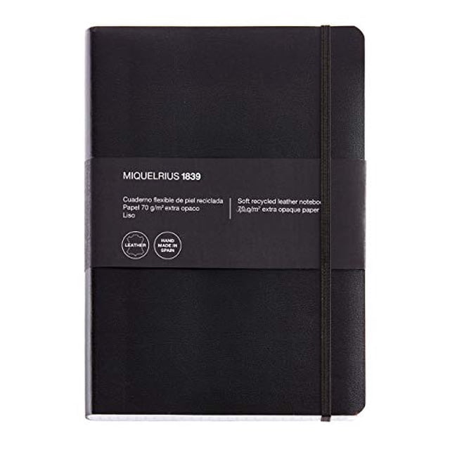 Basicos MR 10402??Flexible Leather Notebook 4, 300?Sheets, Squared, with Rubber, Black
