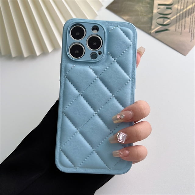 Fashion 3D Diamond Lattice Leather Texture Down Jacket Case For iPhone 15 14 13 12 11 Pro Max Plus Solid Color Shockproof Cover