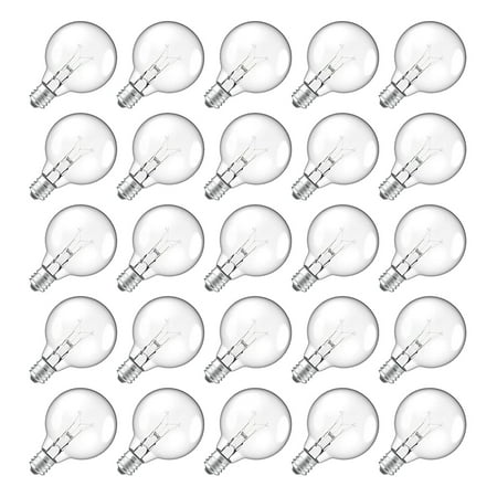 

25Pcs G40 Replacement Light Bulbs E12 Candelabra Screw Base LED Globe Bulbs for Indoor Outdoor Warm White
