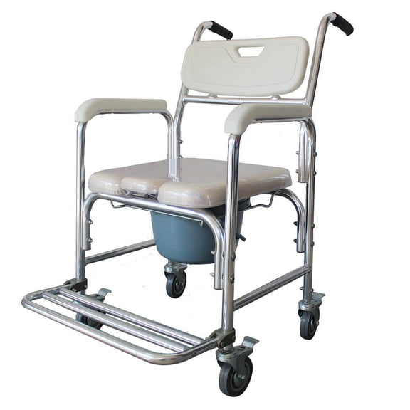 Ktaxon Heavy Duty Bedside Commode, with Casters and Padded Seat, White & Beige Cushion
