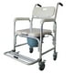 thumbnail image 3 of Silla de ducha de aluminio Inodoro de cabecera con ruedas y asiento acolchado, silla de transporte rodante Silla de ruedas con cerradura Asiento de inodoro de cabecera, 3 of 6