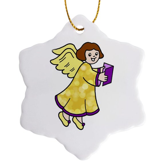 3drose, Cute Singing Angel, 3 inch Snowflake Porcelain Ornament