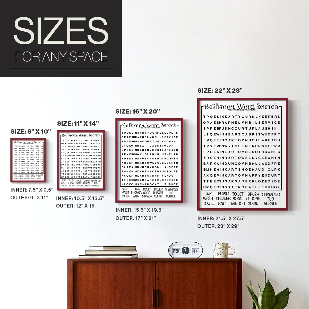 Bath Word Search in Paper Solid Wood 11 x 14 Framed Print