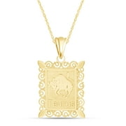 Rectangular Frame Taurus Zodiac Sign Filigree Pendant Necklace In 14k Yellow Gold Over 925 Sterling Silver