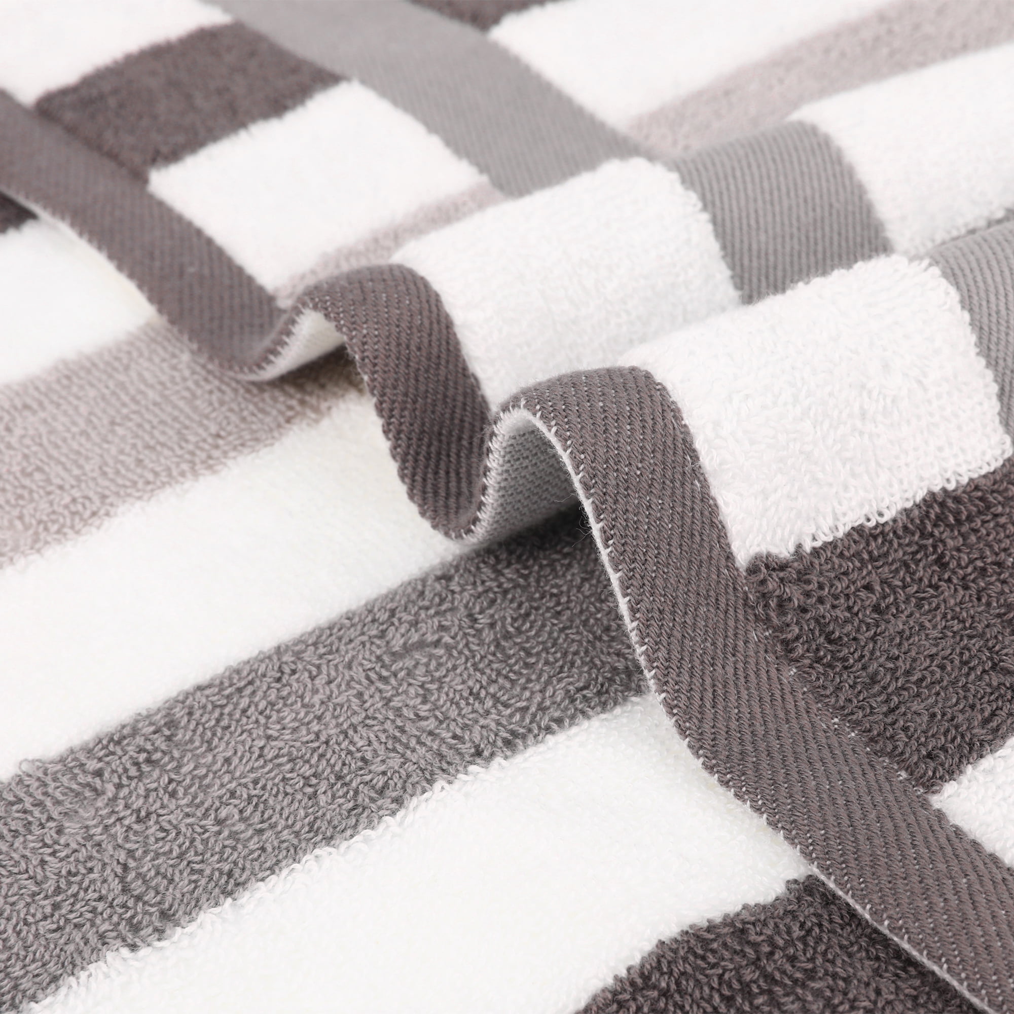 Unique Bargains Hand Towels Set of 4 Striped Cotton Grey/Green 13" x 29"