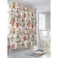 thumbnail image 3 of Fsddascl Thanksgiving Shower Curtain Set - Small 36" x 72" Washable Bathtub Curtain with 12 Hooks, Fall White Pumpkin Maple Leaf Wooden Grain Waterproof Fabric Stall Shower Curtains for Bathroom, 3 of 6