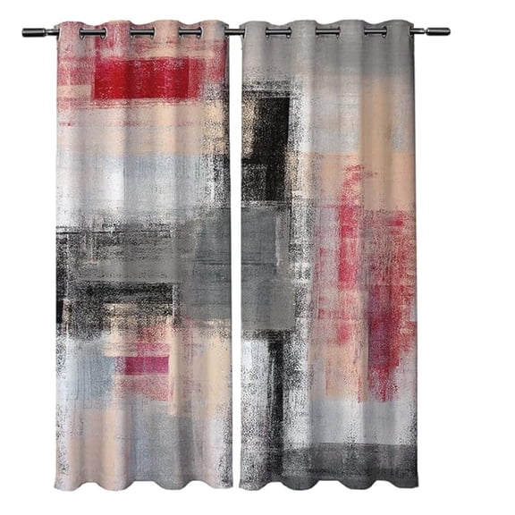 Blackout Grommet Curtains, Grey And Red Abstract Art Painting Curtains For Bedroom Living Room 42"W x 96"L (Pack of 2)