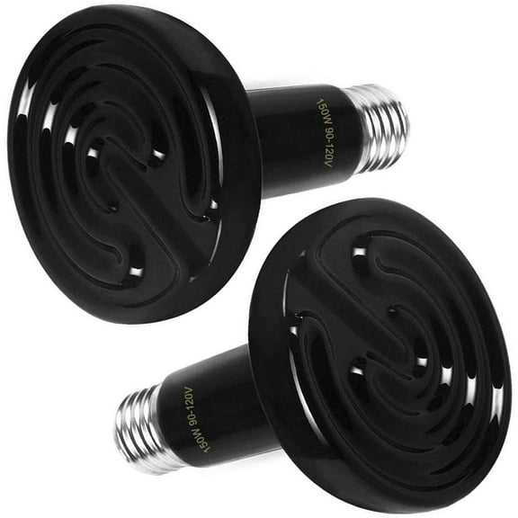 2PCS Reptile Heat Lamp, Pet Infrared Ceramic Heater Emitter Appliances Lamp for Amphibian Pet Brooder Coop Incubating Chicken, Lizard Bearded Dragon Turtle Snake Terrarium Black