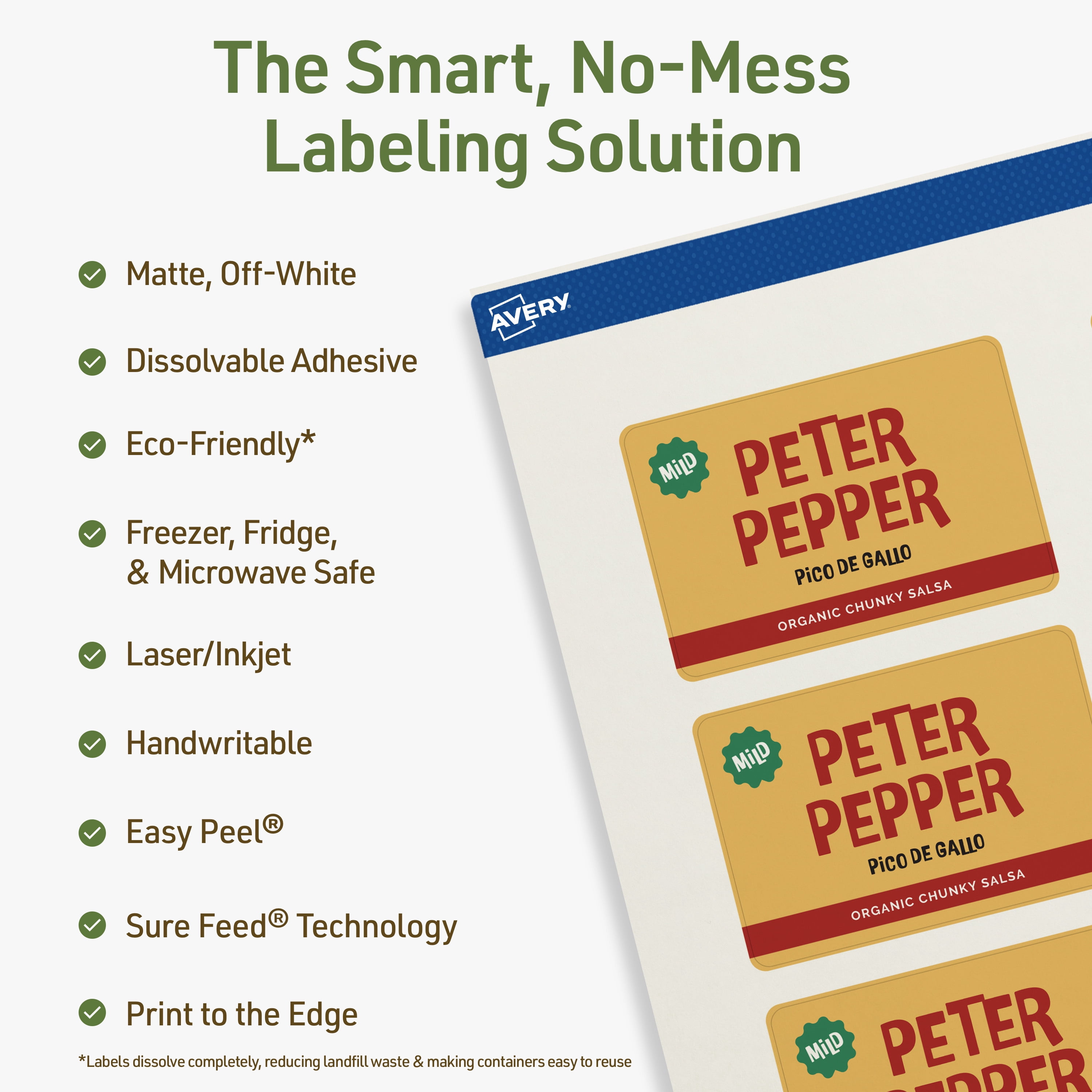 Avery Dissolvable Rectangle Labels, 2" x 3", 80 Labels
