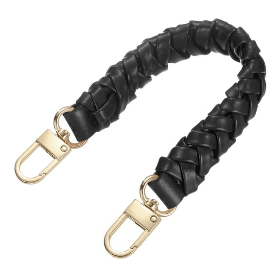 Braided Purse Handle, 1Pack 31cm/12.2" Short Black Leather with Gold Buckles for Underarm Bags, Handbags