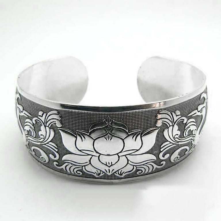 Ayyufe Silver Bangle Bracelets Women Vintage Ethnic Open