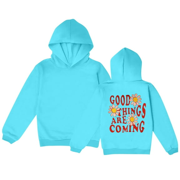 kpoplk Girls Casual Long Sleeve Hoodies Cute Oversized Fleece Pocket Sweatshirt Tops(Blue,D)