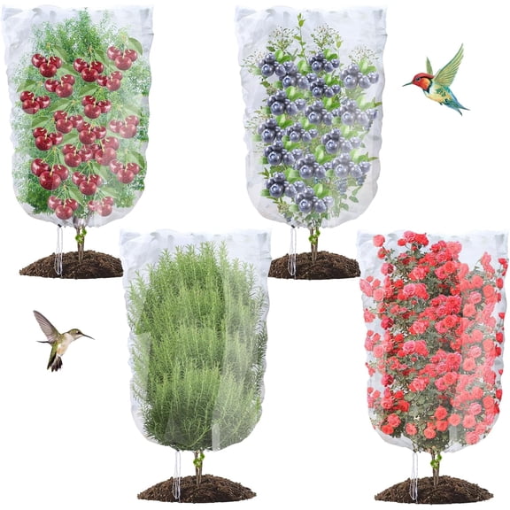 4PCS Bird Netting for Blueberry Bushes 4x5.9FT,Fruit Trees Mesh Bag with Drawstring Garden Insect Nettings Pest Barrier Netting Plant Row Cover White Mosquito Net for Fruit/Flower/Herb/Vegetables