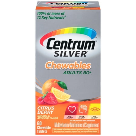 Centrum Silver Adult 50+ Multivitamin Chewables, Citrus Berry Flavor, 60 (Best Multivitamin For Senior Men)