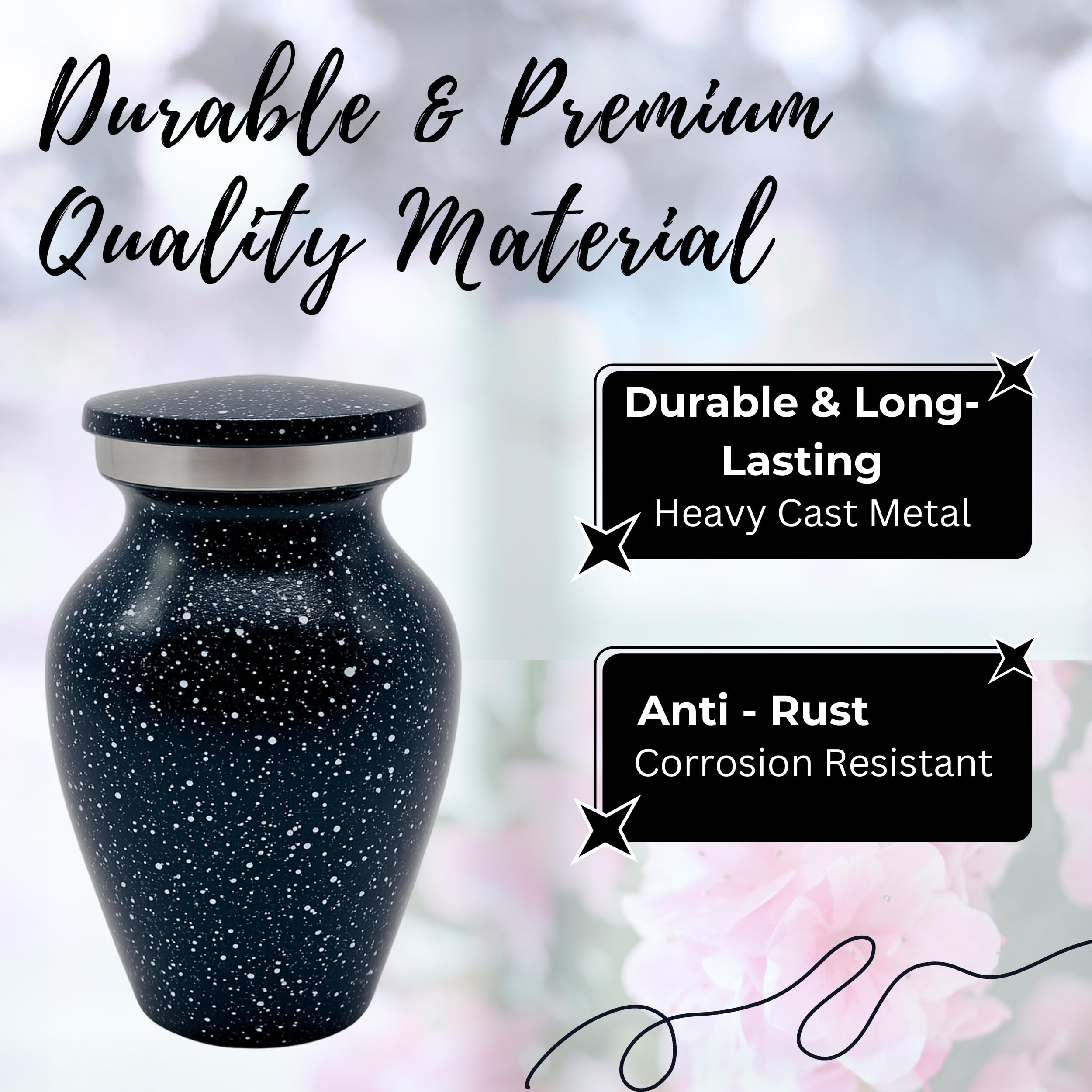 Nova Niche Urns Small Size Cremation Urn for Human Ashes, Mini Keepsake Set of 4 Black and White with Velvet Case